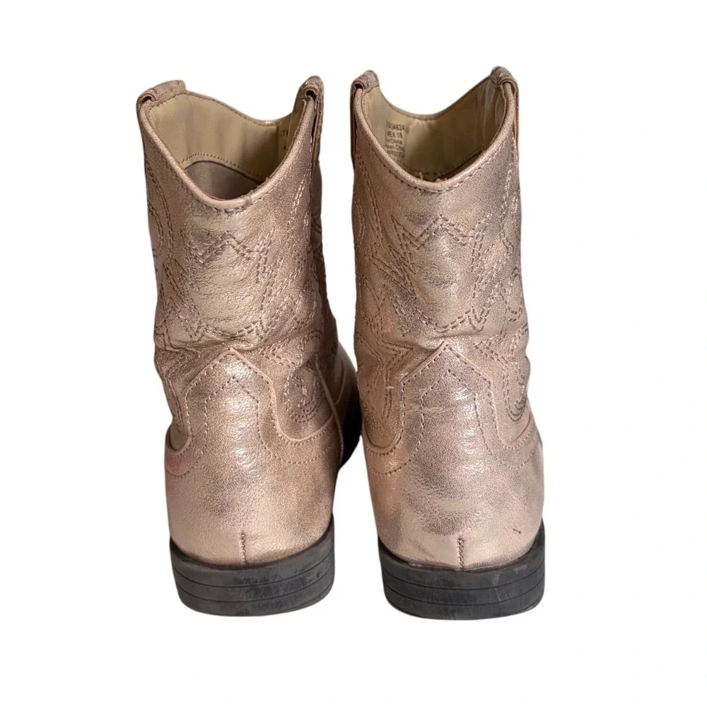 Wonder Nation Girls Rose Gold Metallic Western Cowboy Boots Size 11